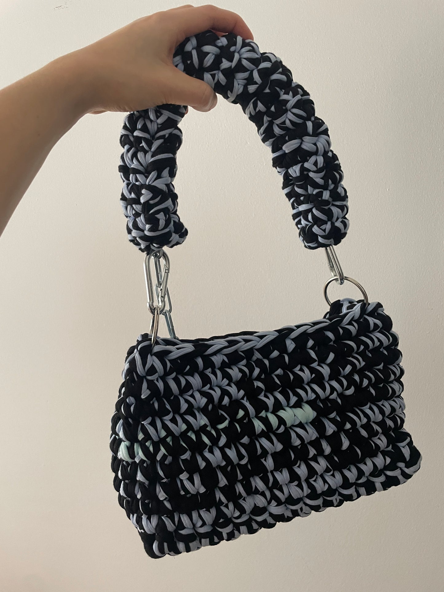 Medium Black and Light Blue Crochet Bag - Medium Crohini JOE Bag - Handmade