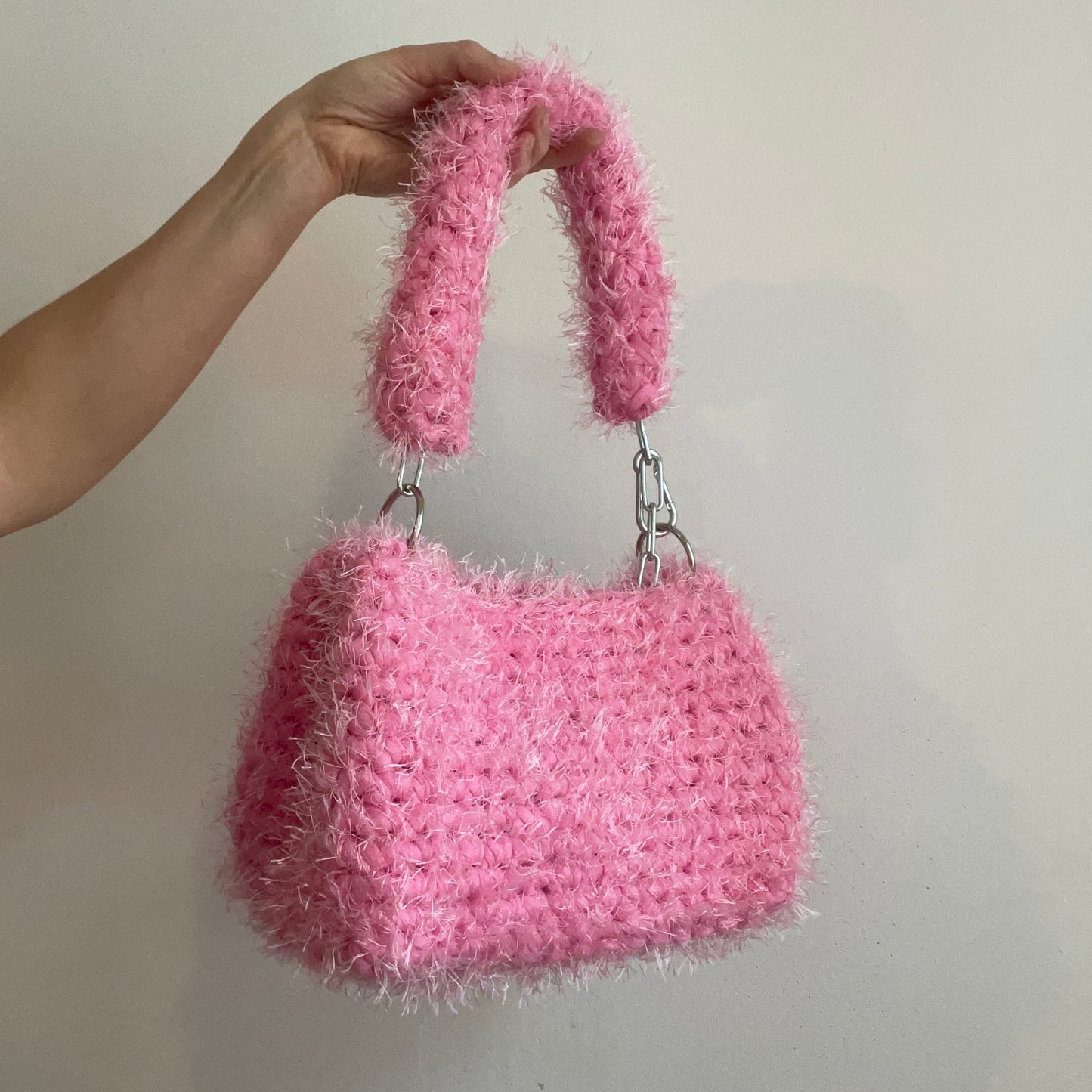 Fluffy Pink JOE Crochet Bag - Medium