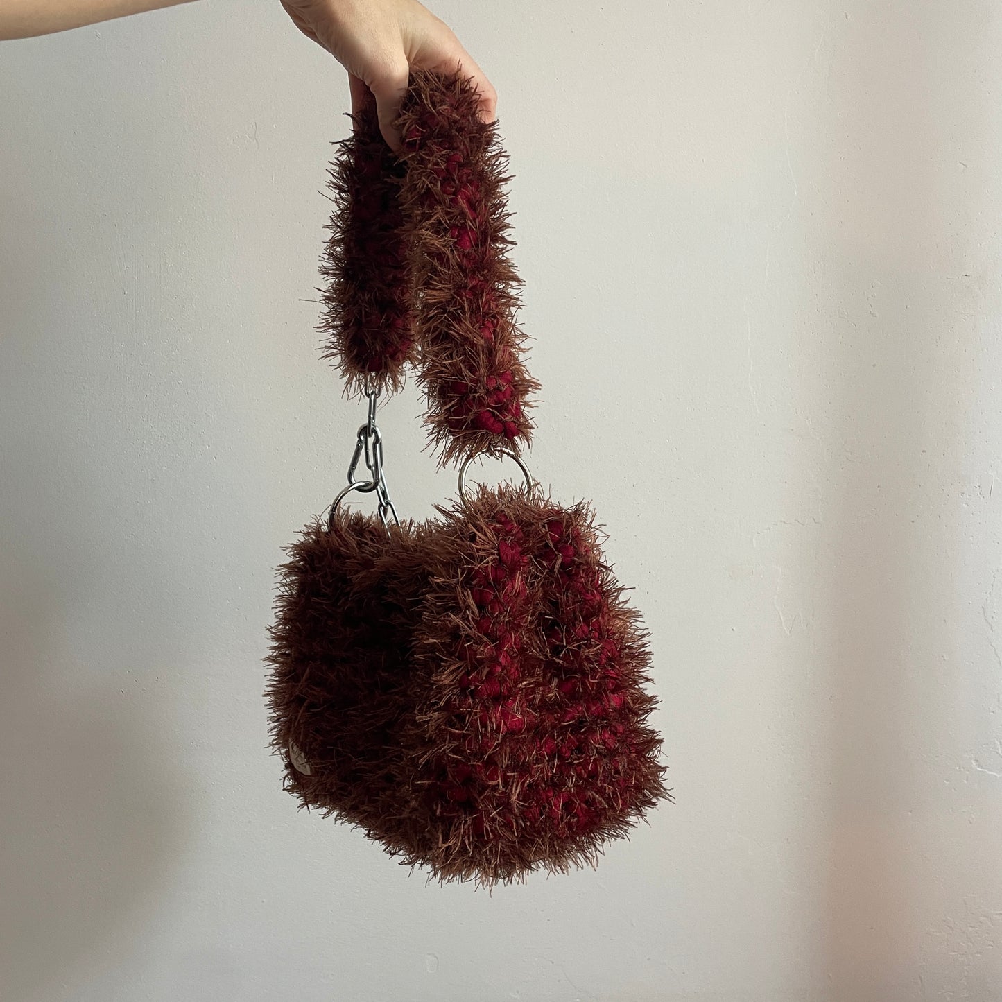 Fluffy Burgundy Crochet Bag - Medium JOE