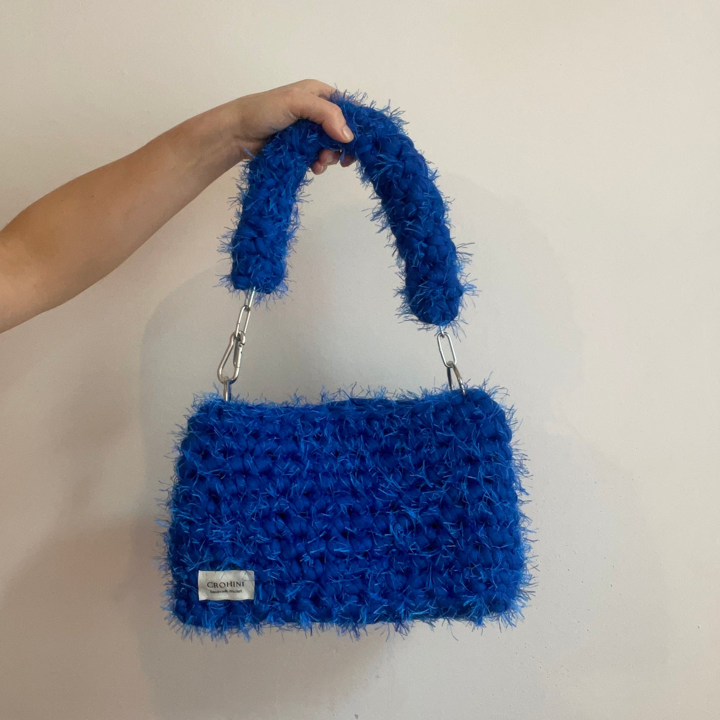 Fluffy Electric Blue JOE Crochet Bag - Medium