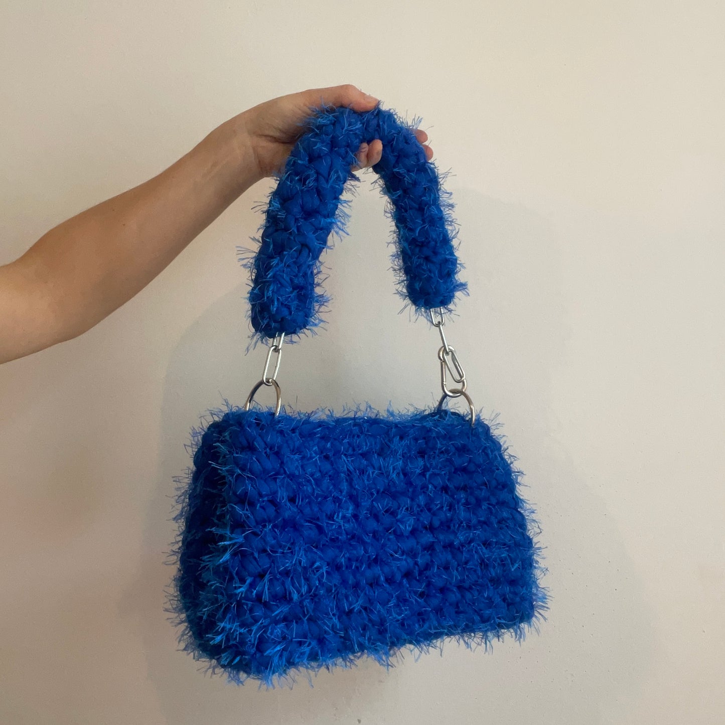 Fluffy Electric Blue JOE Crochet Bag - Medium