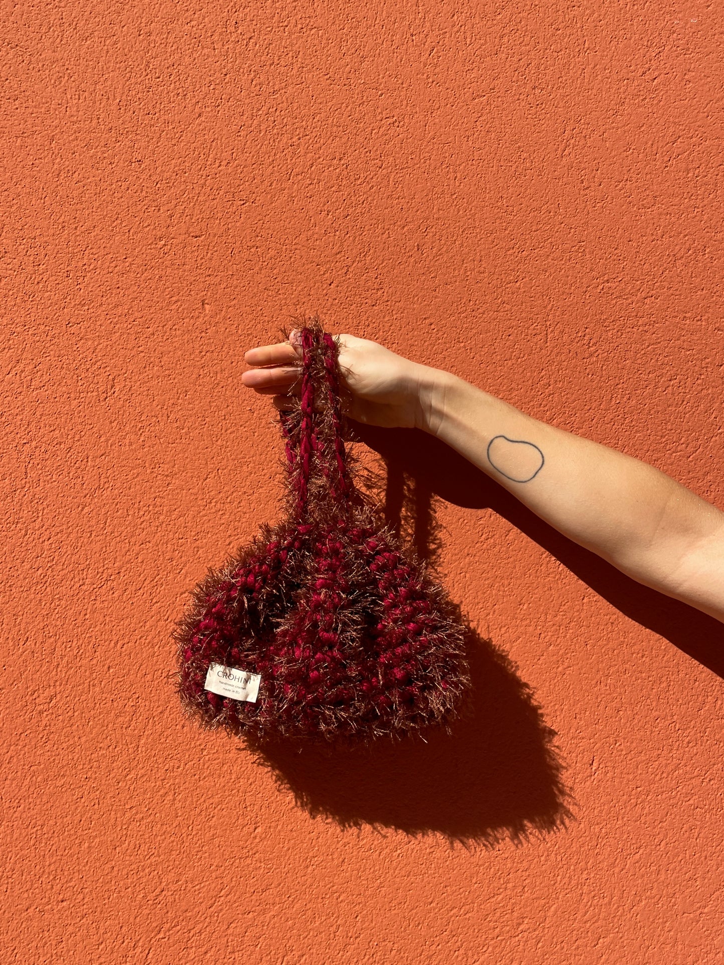 Fluffy Bordeaux Crochet Pouch Bag - MIRJAM