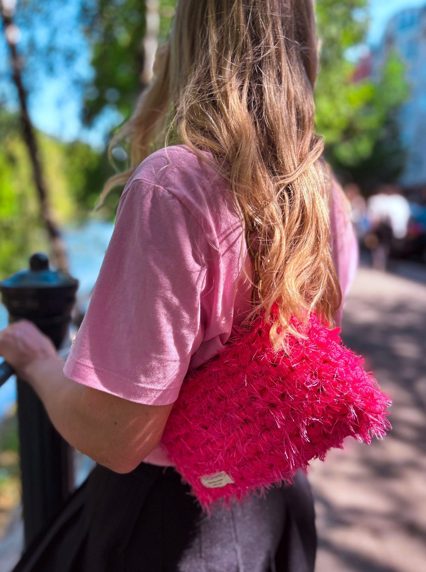 hot pink crochet bag