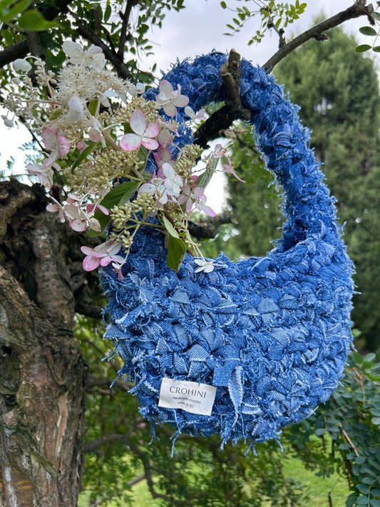 Up-cycled Blue Denim Crochet Bag - MICA