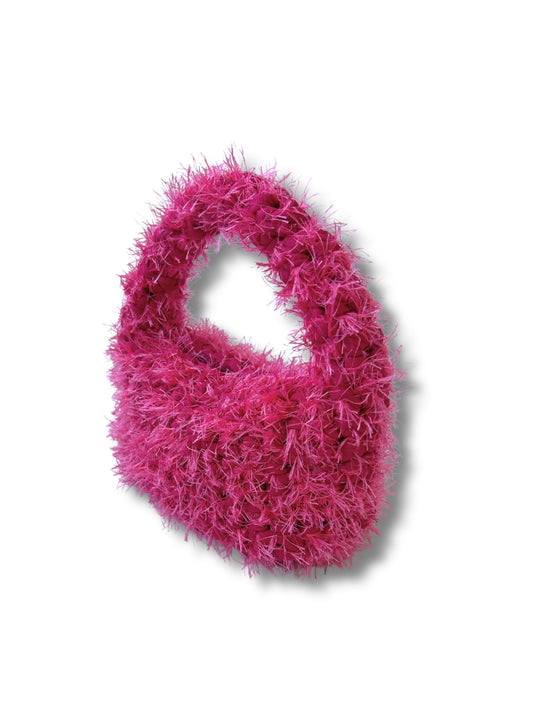 fluffy hot pink mini crochet bag