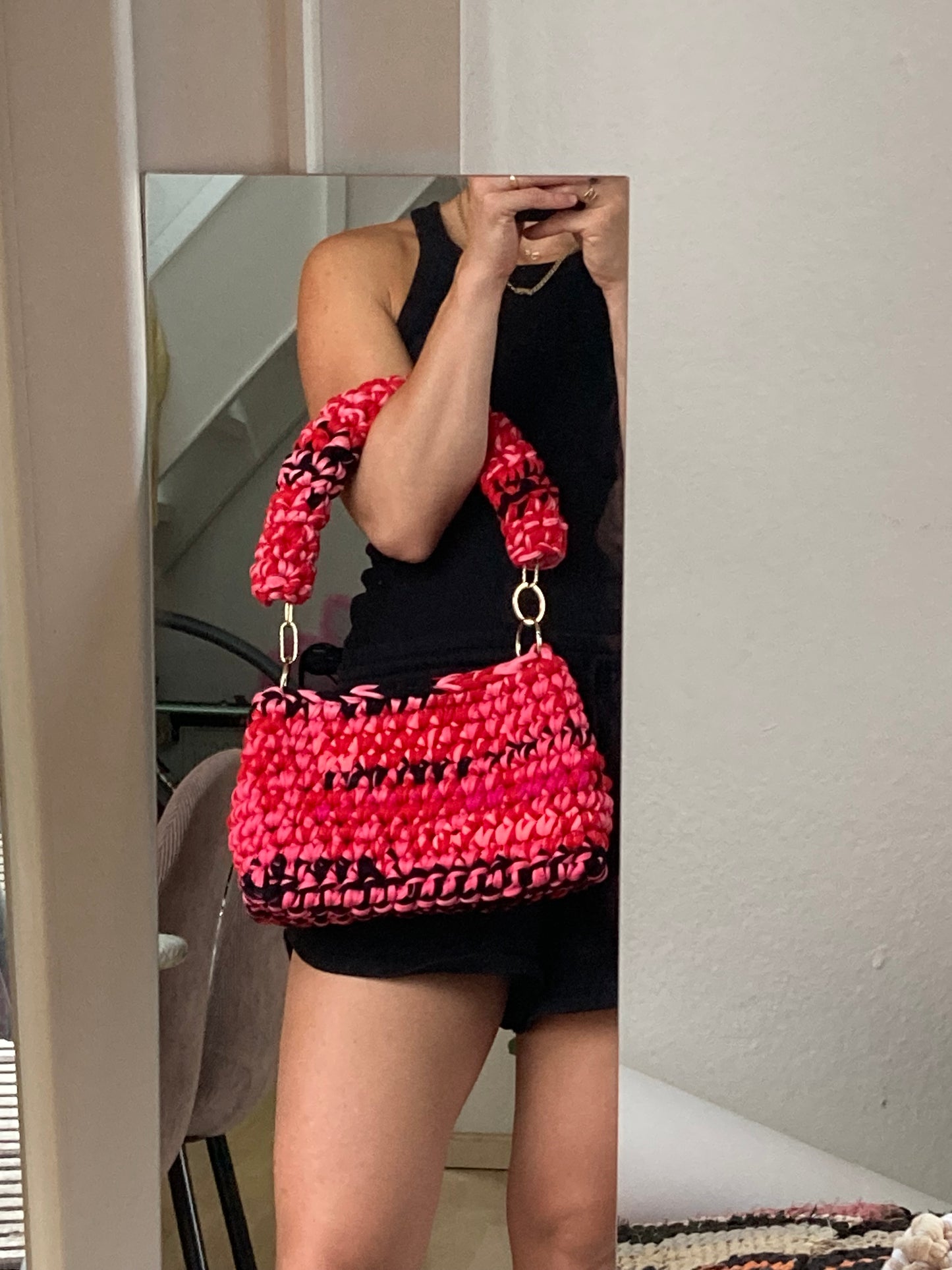 Red and Pink JOE Crochet Bag - Medium