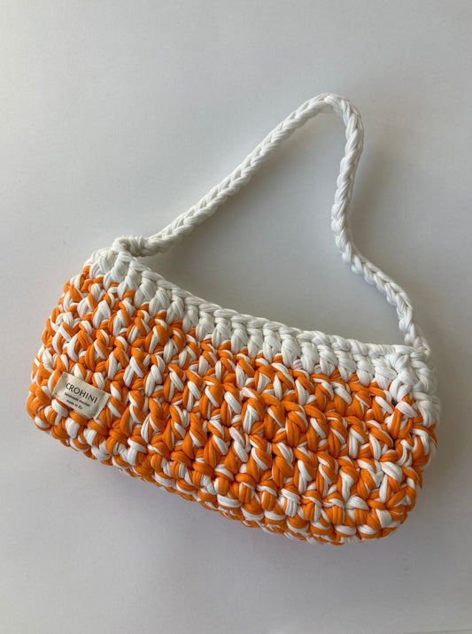 Orange and White Crochet Bag - Mini Crohini TOM Bag - Handmade