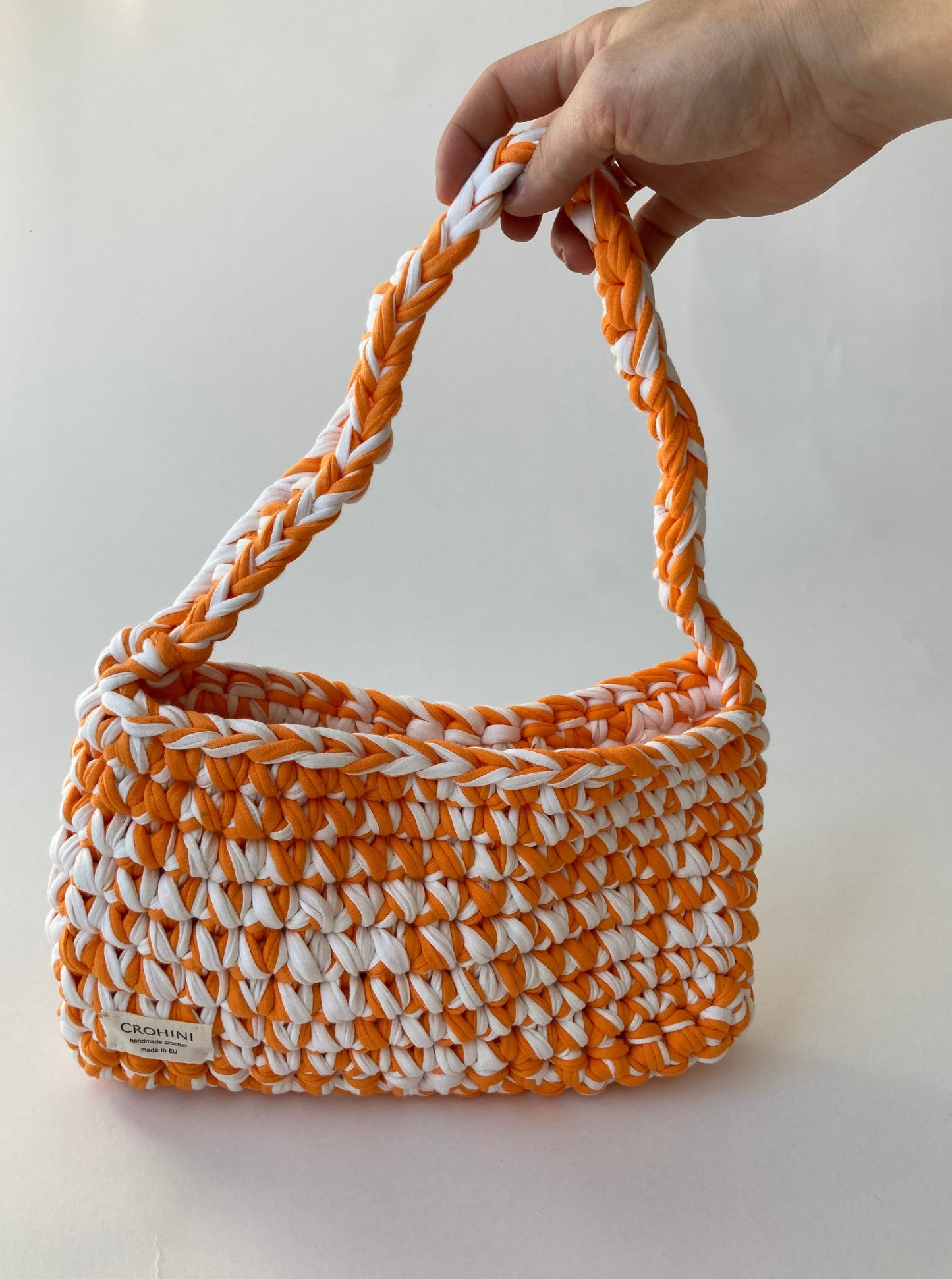 Small White and Orange Crochet Bag - CROHINI TOM - Handmade