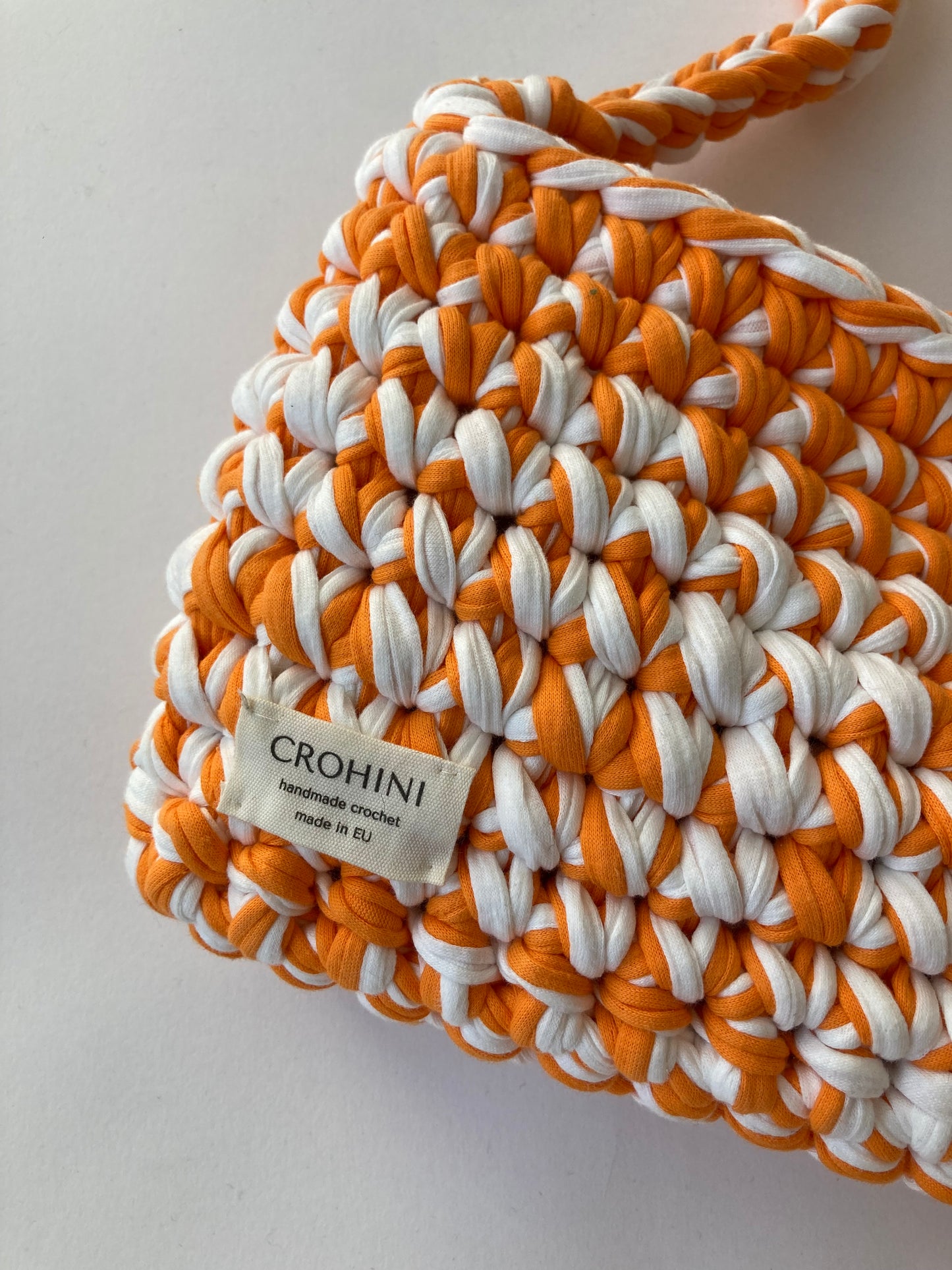 Small White and Orange Crochet Bag - CROHINI TOM - Handmade