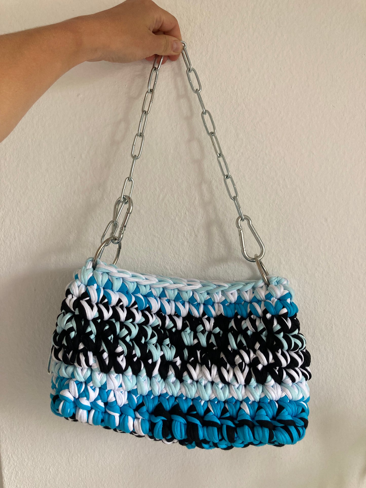 Blue, Black, White JOE Crochet Bag - Medium
