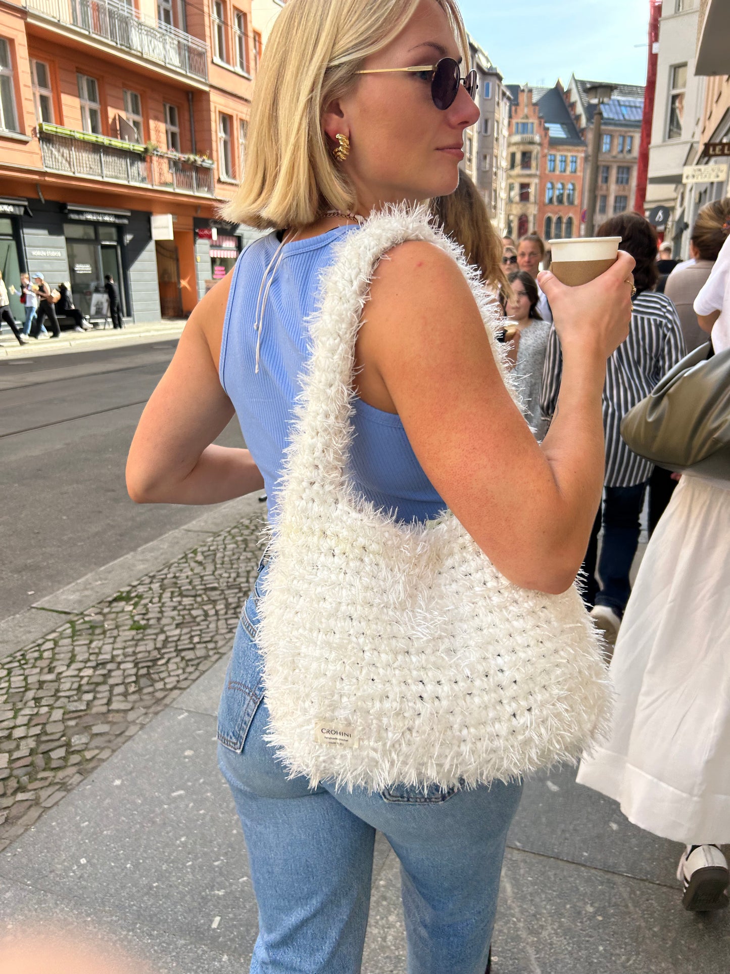 Fluffy White Crochet Bag - Large LIINA Bag