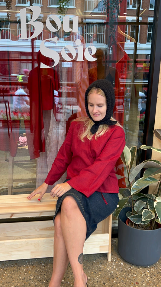 BLACK Knitted Bonnet l Alpaca Wool l Handmade [Pre-Order]