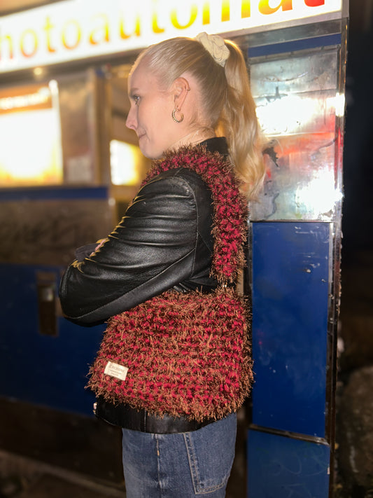 Fluffy Bordeaux Crochet Bag - Medium JOE