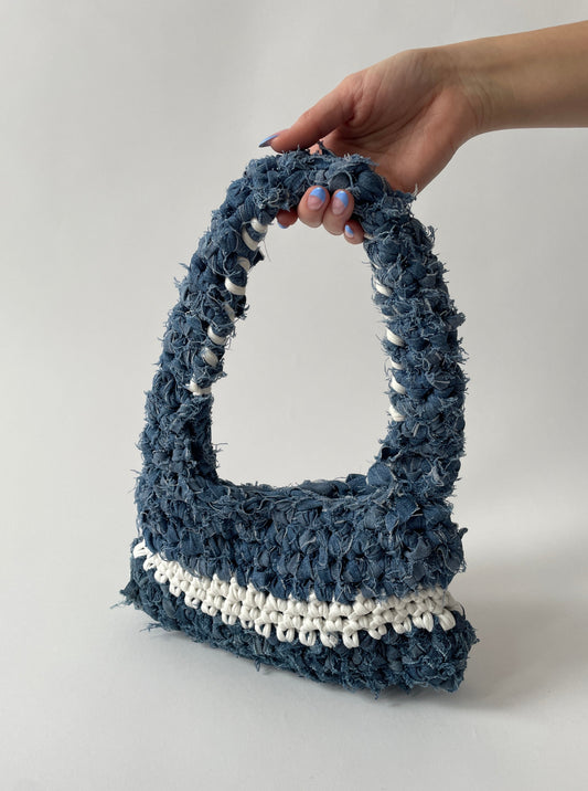 Upcycled Dark Denim Crochet Bag - Mini Crohini LIINA Bag - Handmade