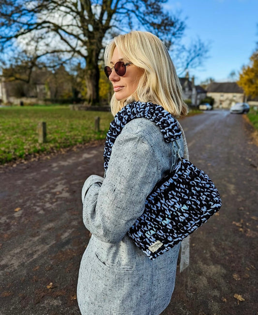 Handmade Black and Blue Crochet Bag - JOE