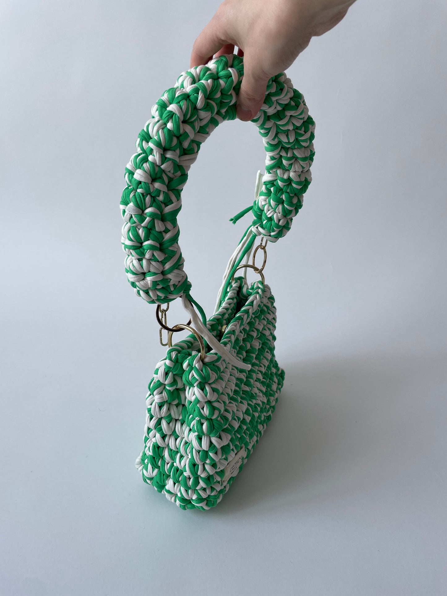 Green and White JOE Crochet Bag - Medium