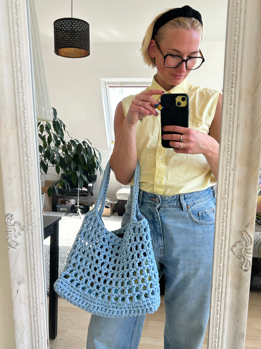 Baby Blue Crochet Tote Bag - BEACH PLEASE