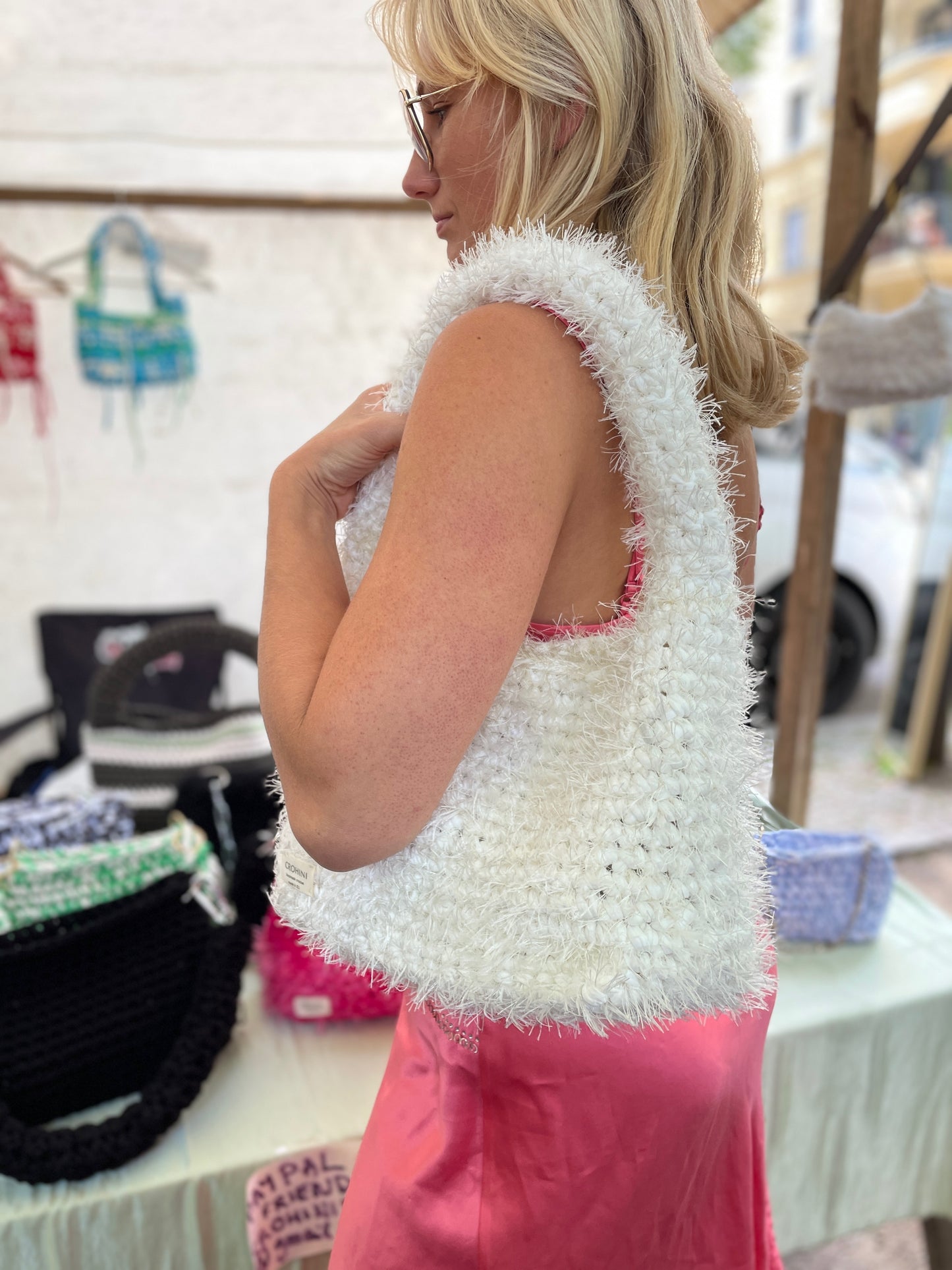 Fluffy White Crochet Bag - Large LIINA Bag