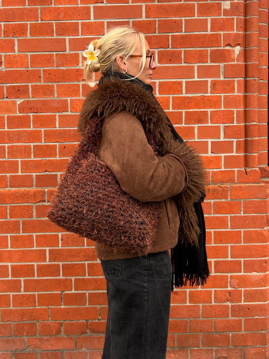 Fluffy Chocolate Brown Crochet Bag | Large LIINA
