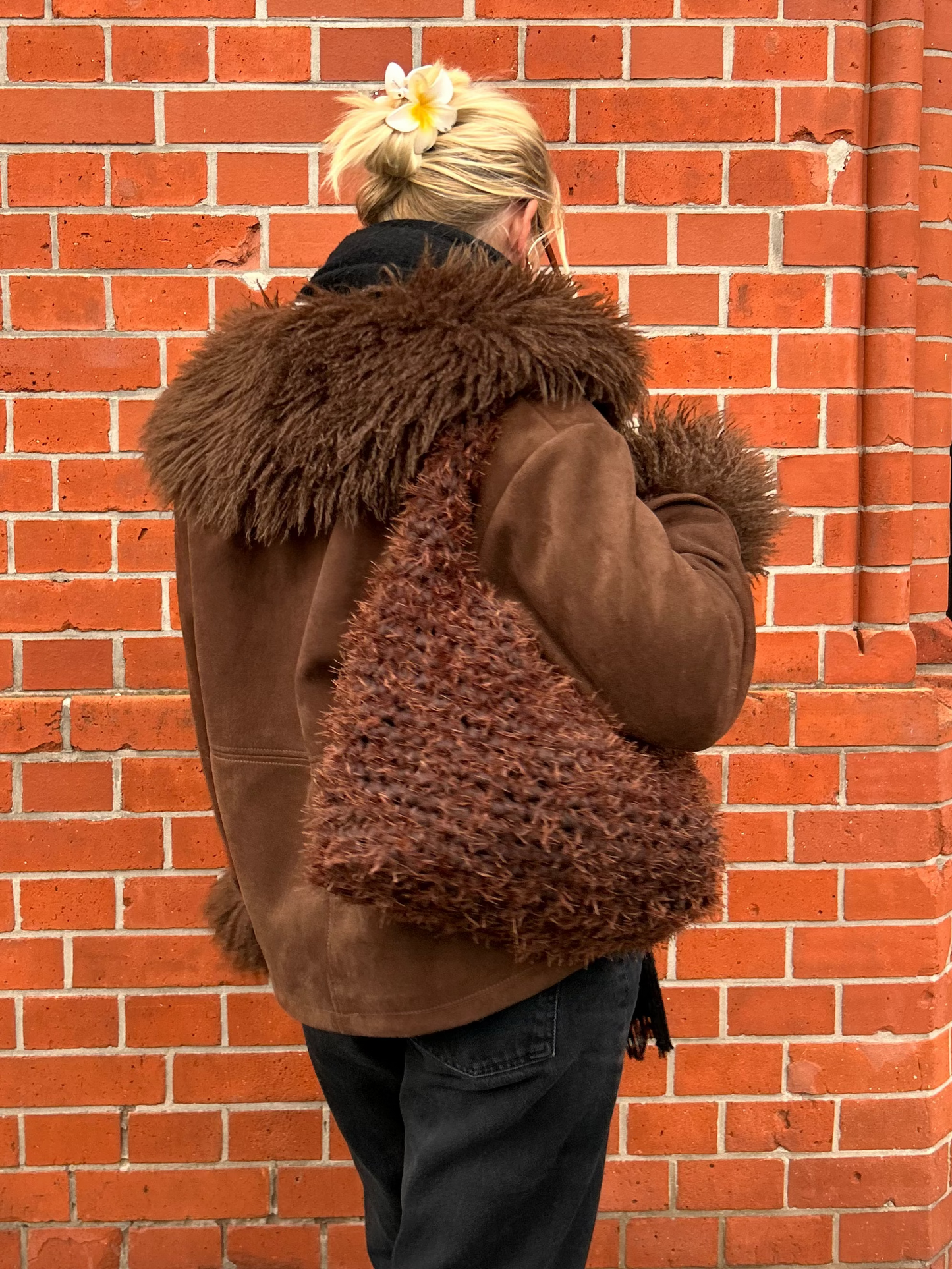 Fluffy Chocolate Brown Crochet Bag | Large LIINA