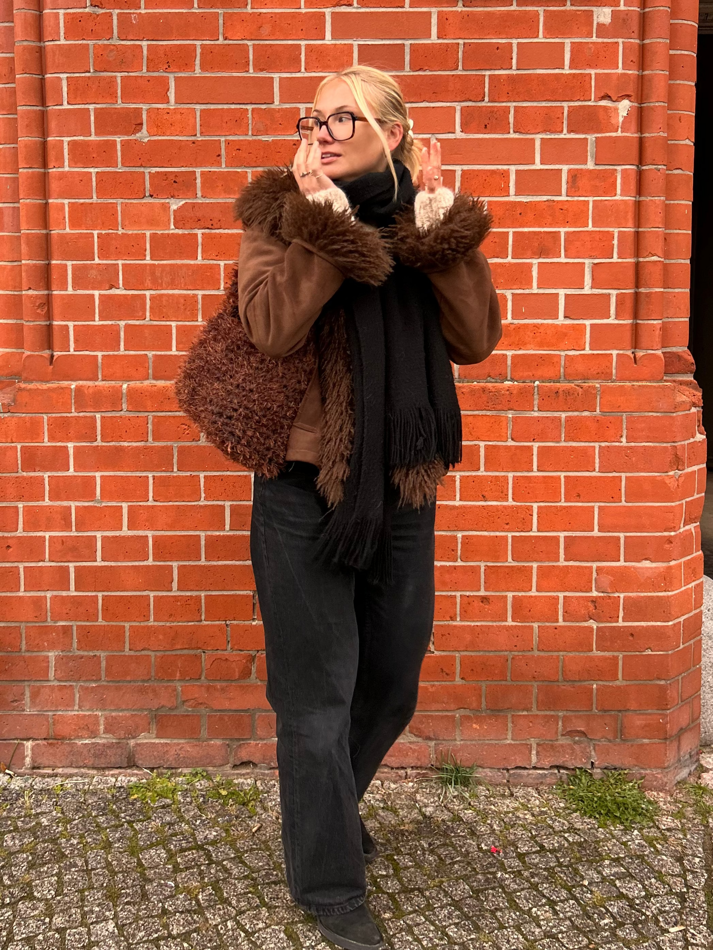 Fluffy Chocolate Brown Crochet Bag | Large LIINA