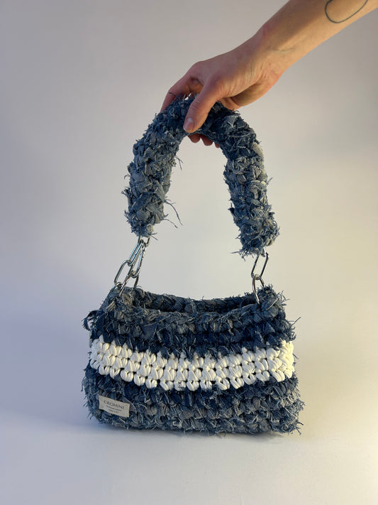 Upcycled Denim Crochet Bag - Medium Crohini JOE Bag - Handmade