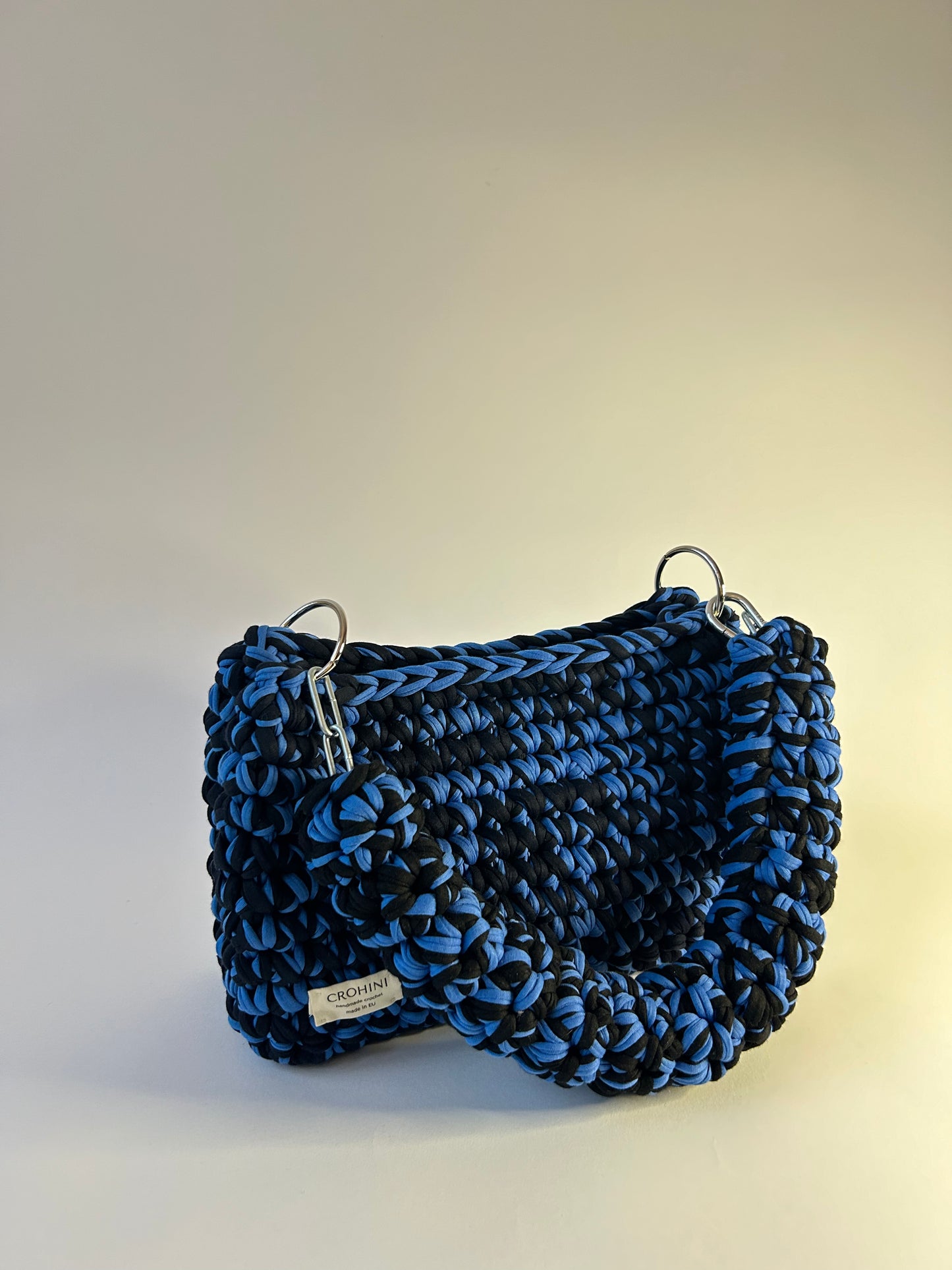 Medium Black and Blue Crochet Bag - Medium Crohini JOE Bag - Handmade