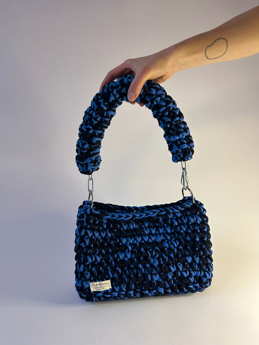 Medium Black and Blue Crochet Bag - Medium Crohini JOE Bag - Handmade