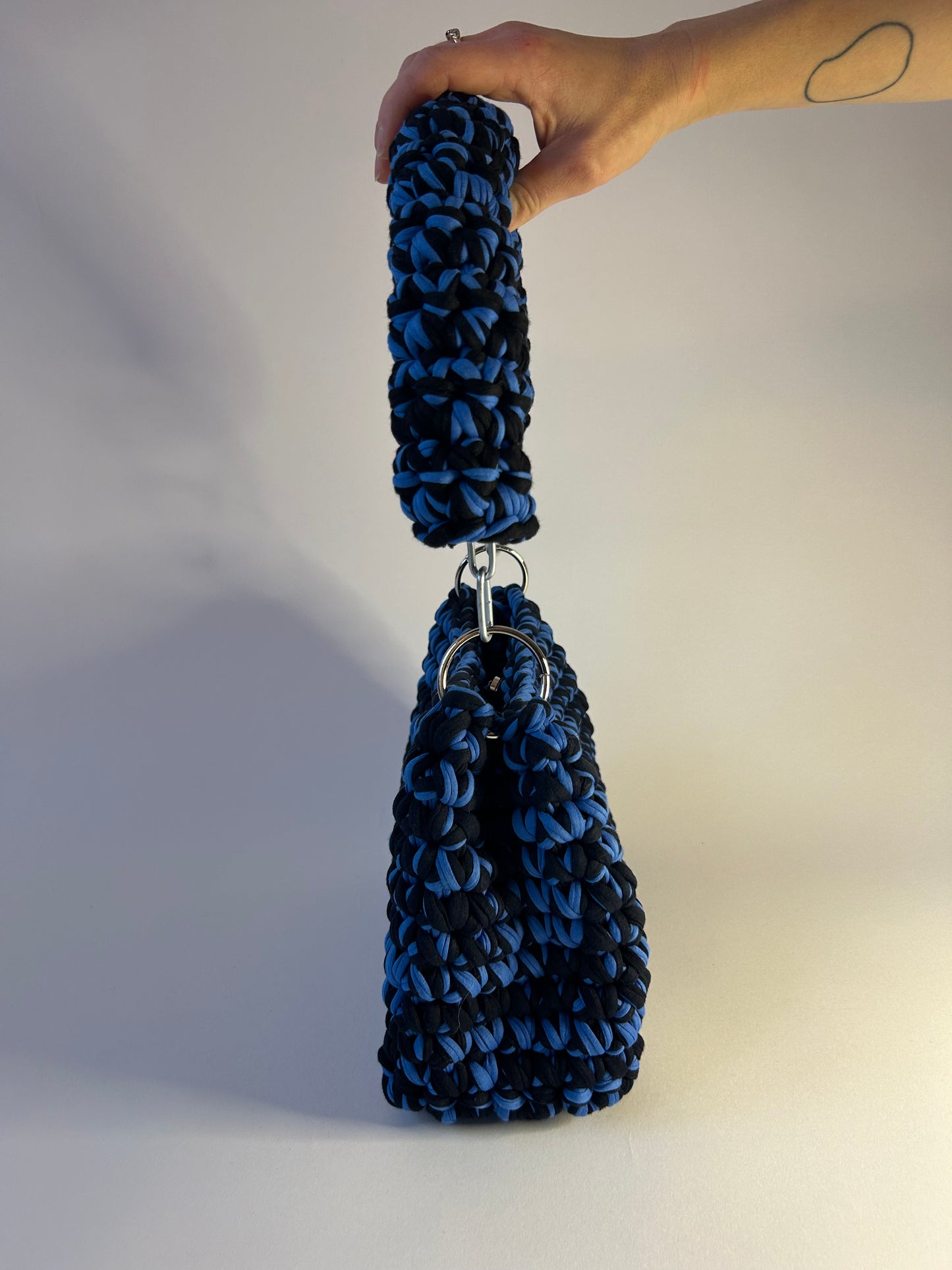 Medium Black and Blue Crochet Bag - Medium Crohini JOE Bag - Handmade