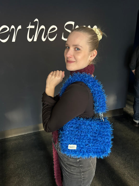 Fluffy Electric Blue JOE Crochet Bag - Medium