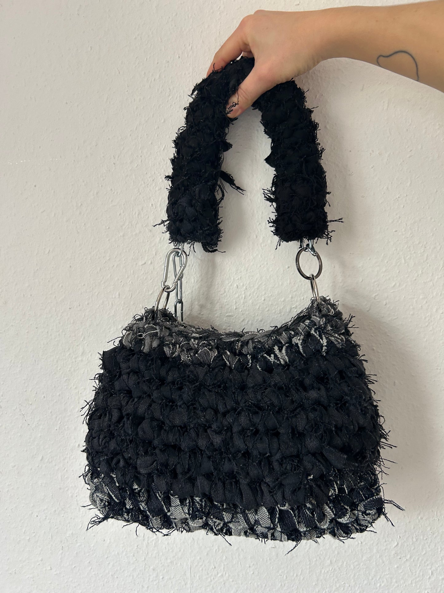 Up-cycled Black Denim Crochet Bag - Medium JOE