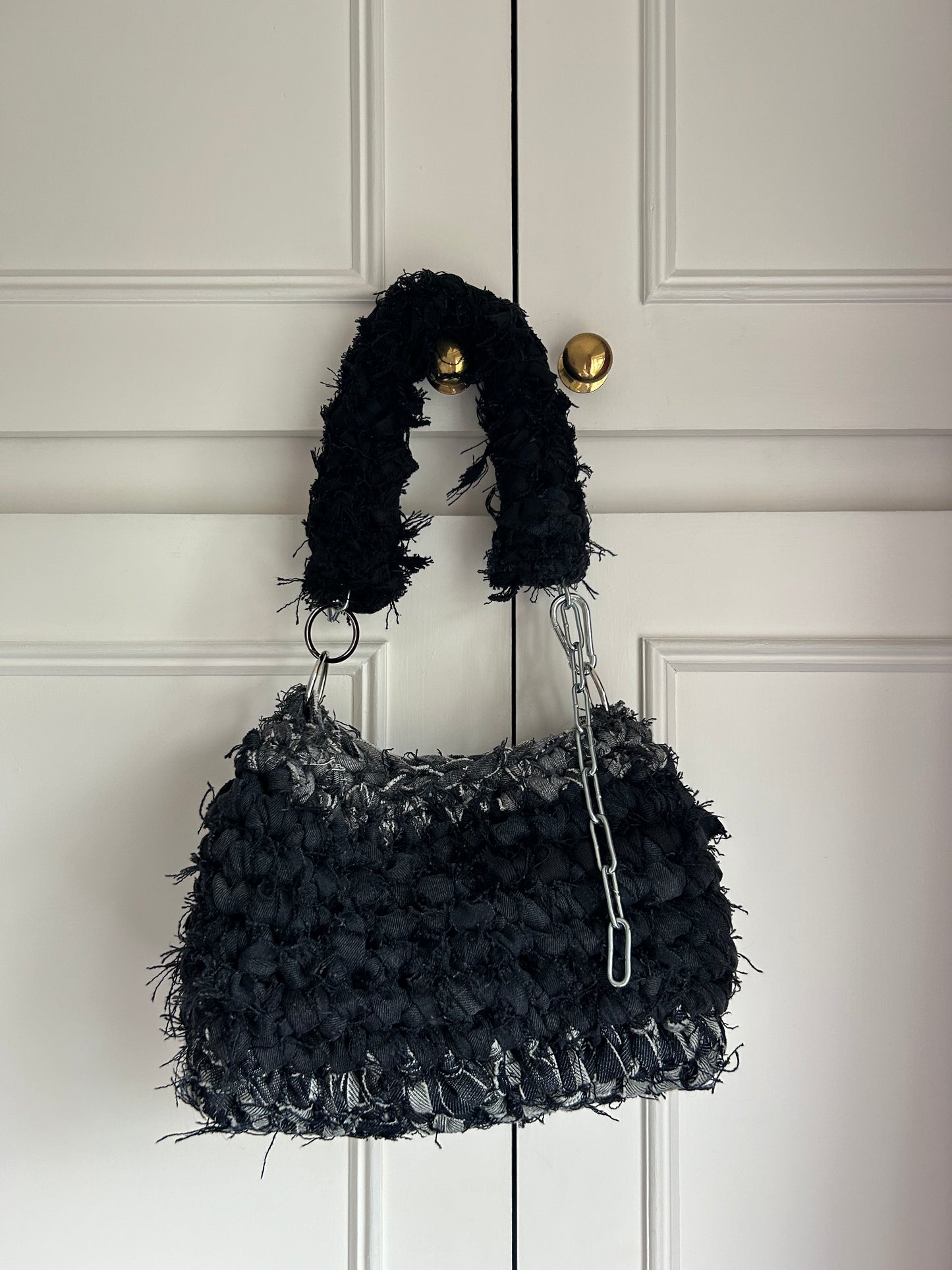 Up-cycled Black Denim Crochet Bag - Medium JOE