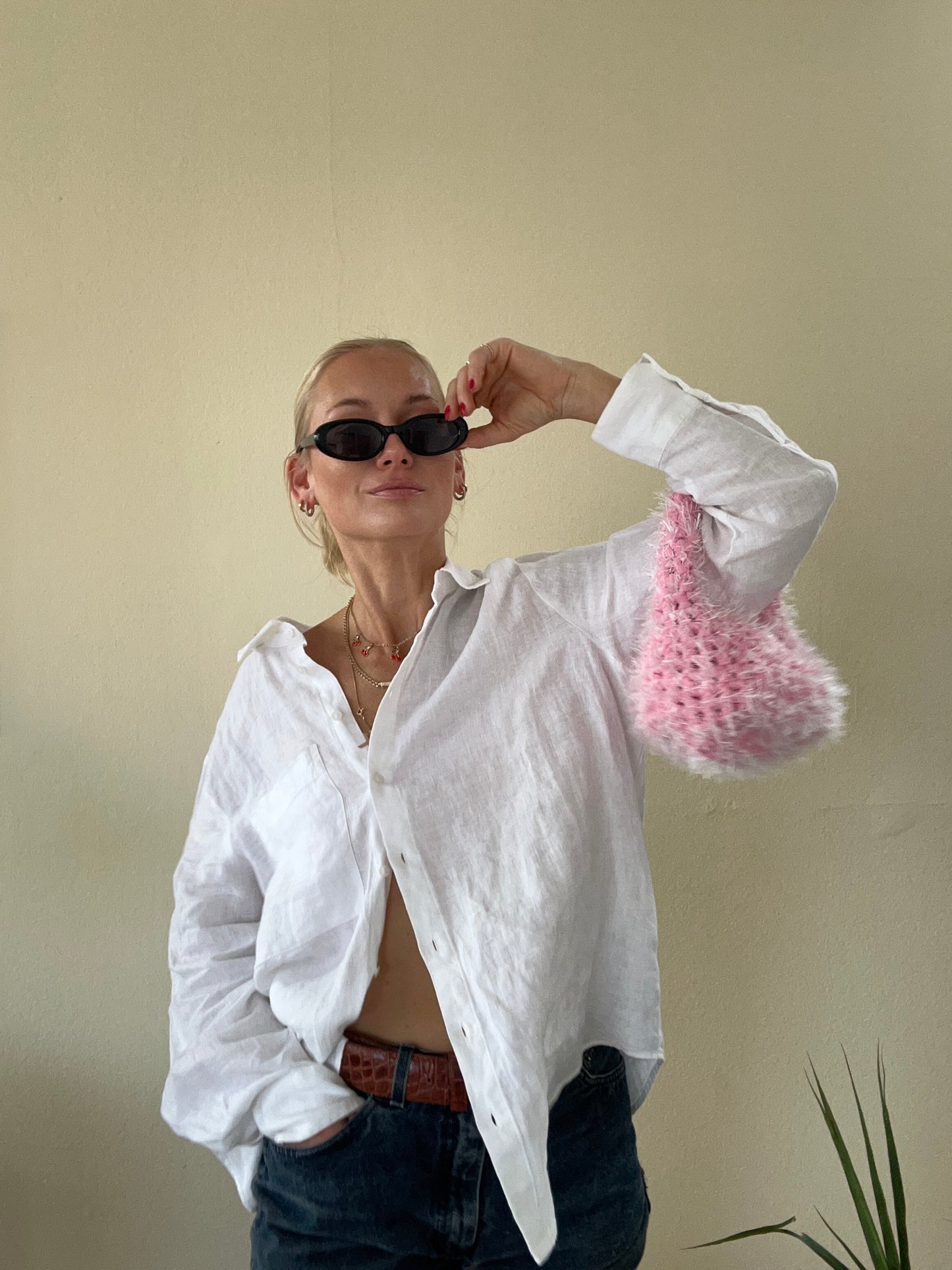 Fluffy Baby Pink Mini Crochet Bag - LIINA