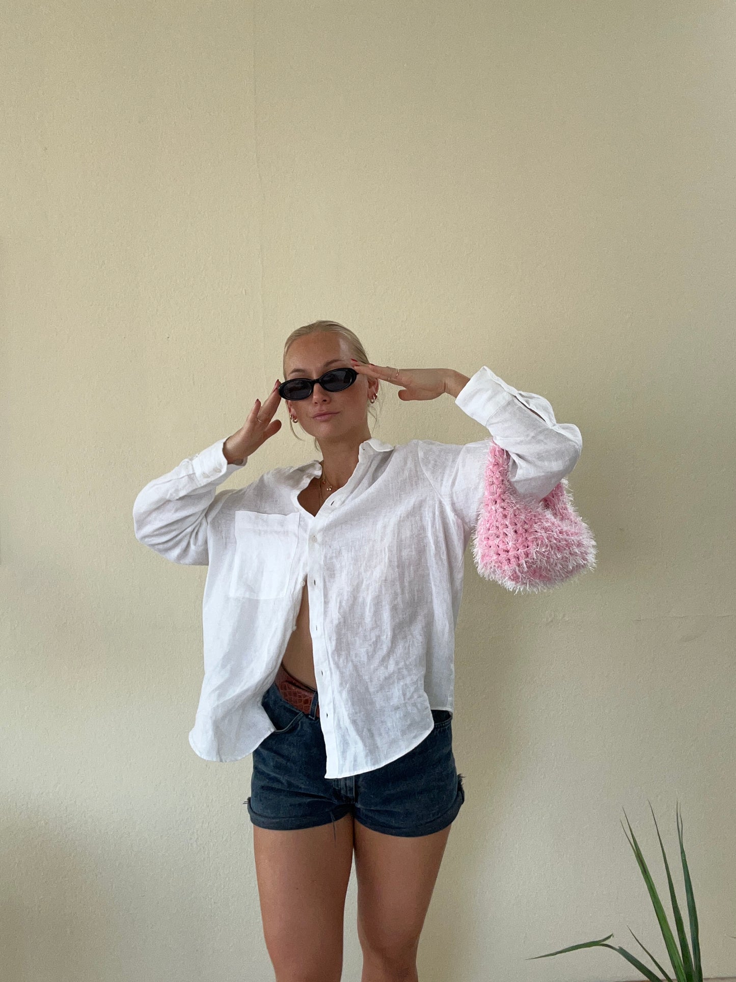 Fluffy Baby Pink Mini Crochet Bag - LIINA