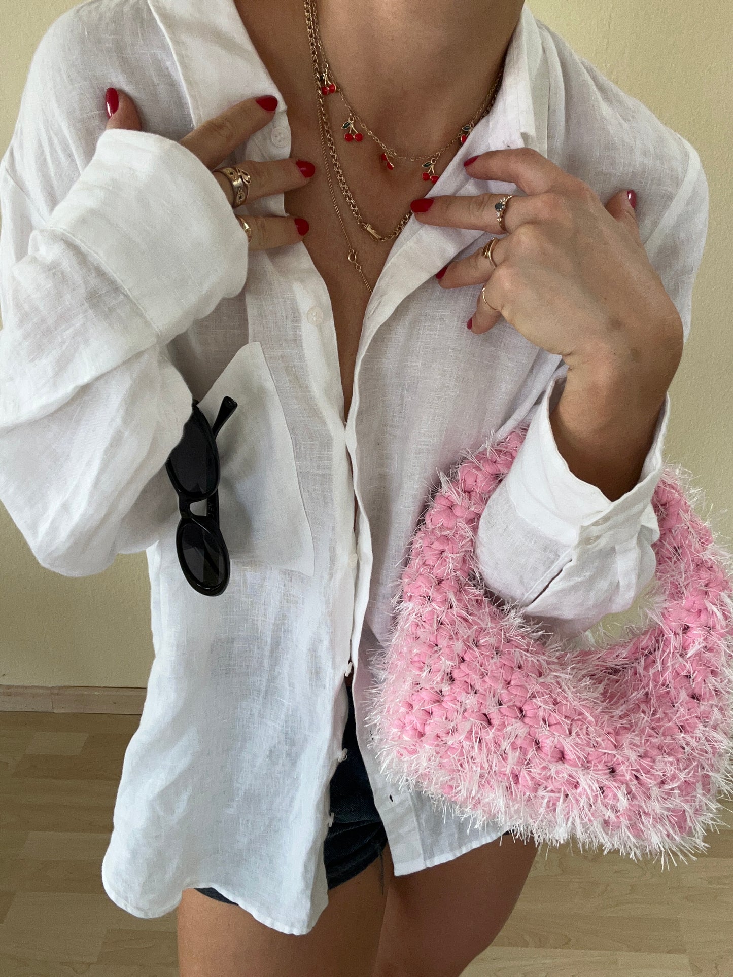 Fluffy Baby Pink Mini Crochet Bag - LIINA