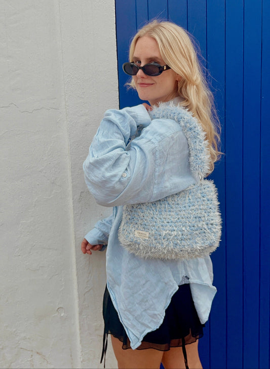 Fluffy Baby Blue Crochet Bag - Medium JOE