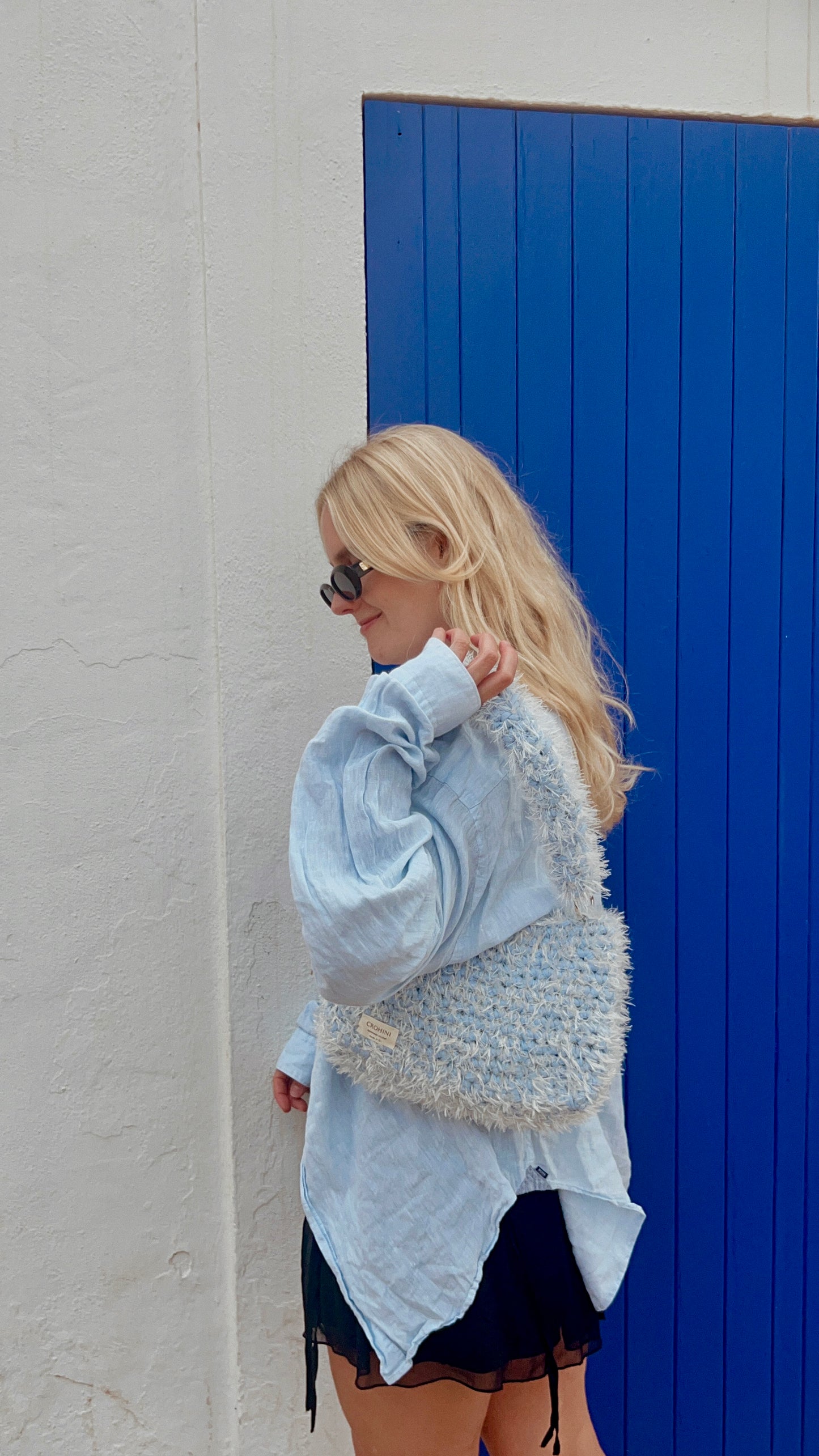 Fluffy Baby Blue Crochet Bag - Medium JOE