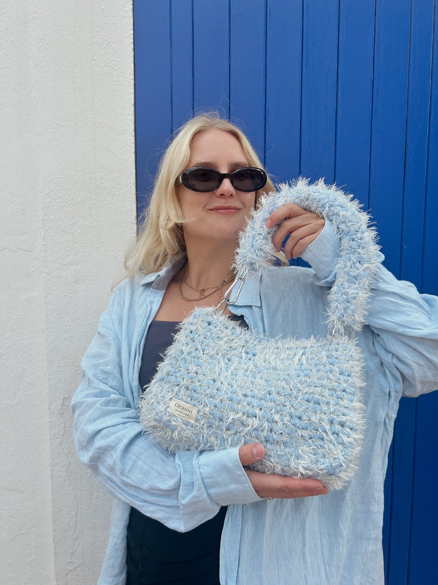 Fluffy Baby Blue Crochet Bag - Medium JOE