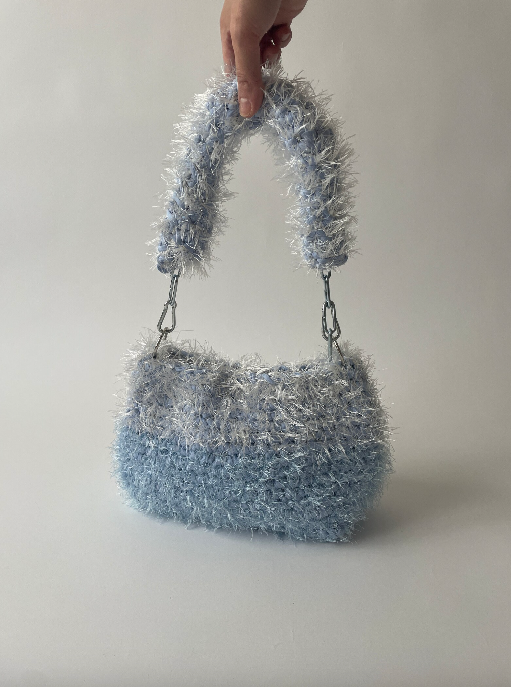 Fluffy Baby Blue Crochet Bag - Medium JOE