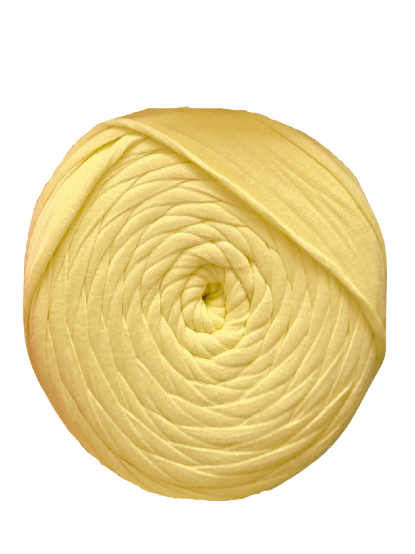 roll of pastel yellow tshirt yarn on a white background
