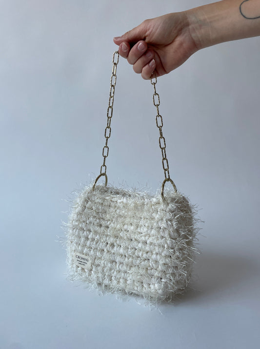 Fluffy Off-white JOE Crochet Bag - Small