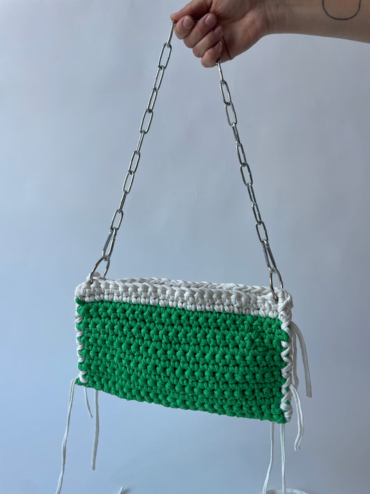 Green and White TERJE Crochet Bag - Medium