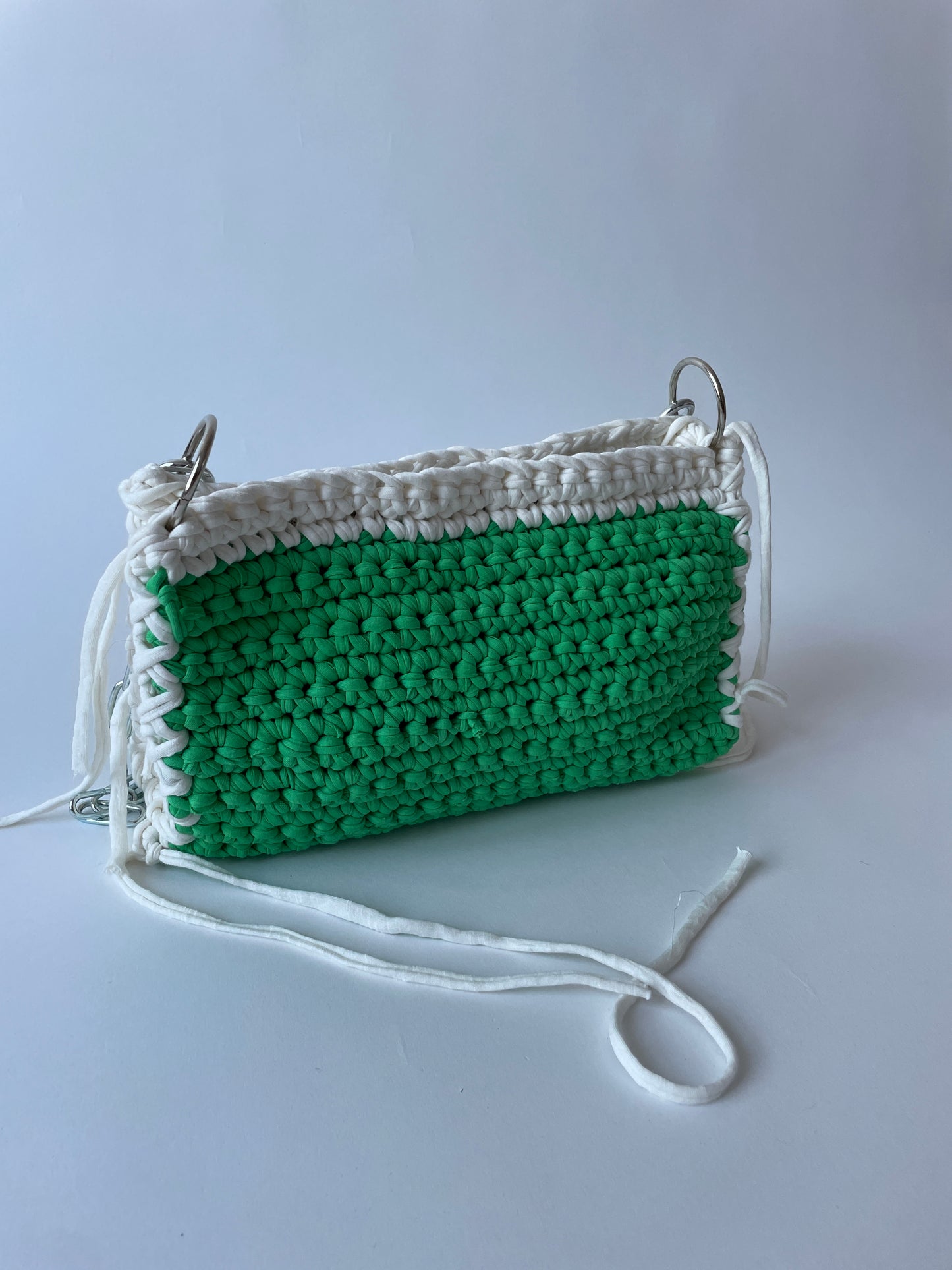 Green and White TERJE Crochet Bag - Medium
